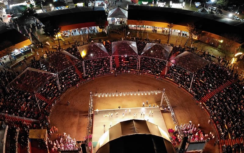 Público assistindo apresentação no Recinto do Folclore durante o festival